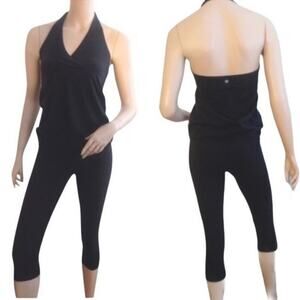 Lululemon Practice Halter Onesie One Piece Jumpsuit Dark Gray Cross Neck Womens